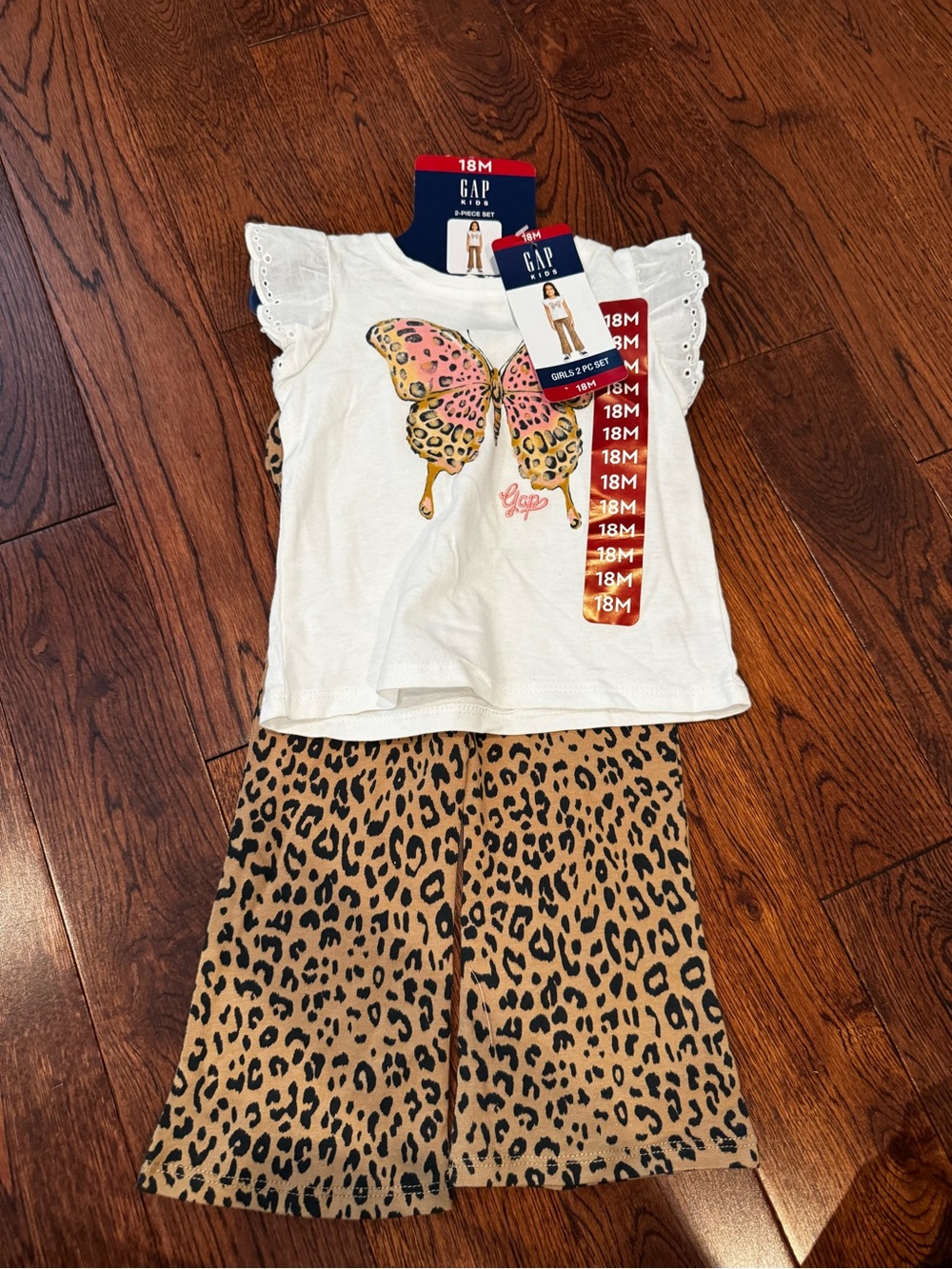 GAP White Butterfly Tee with Tan Leopard-Print Pajama Pants